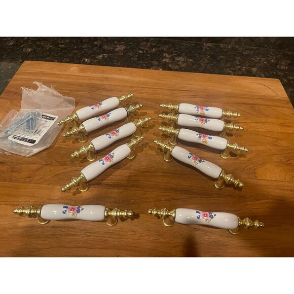 10 Floral Milkglass Cabinet Handles - Picture 1 of 6